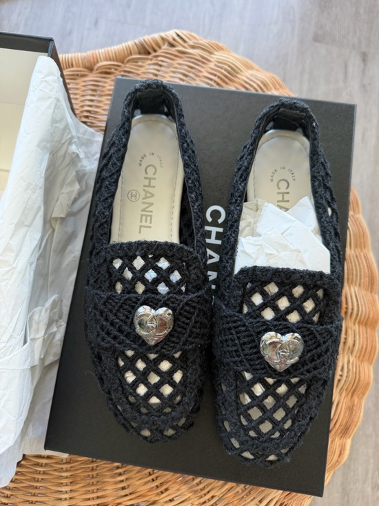 CHANEL Shoes - NEW wt tags & box CHANEL Black Crochet Loafers wt Heart interlocking - size 37,5